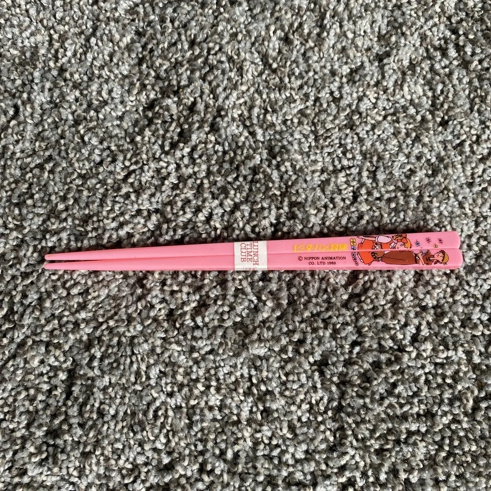 Vintage Kids Pink Chopsticks NIPPON ANIMATION Co Ltd 1989 Boy & Girl Painted‎ On